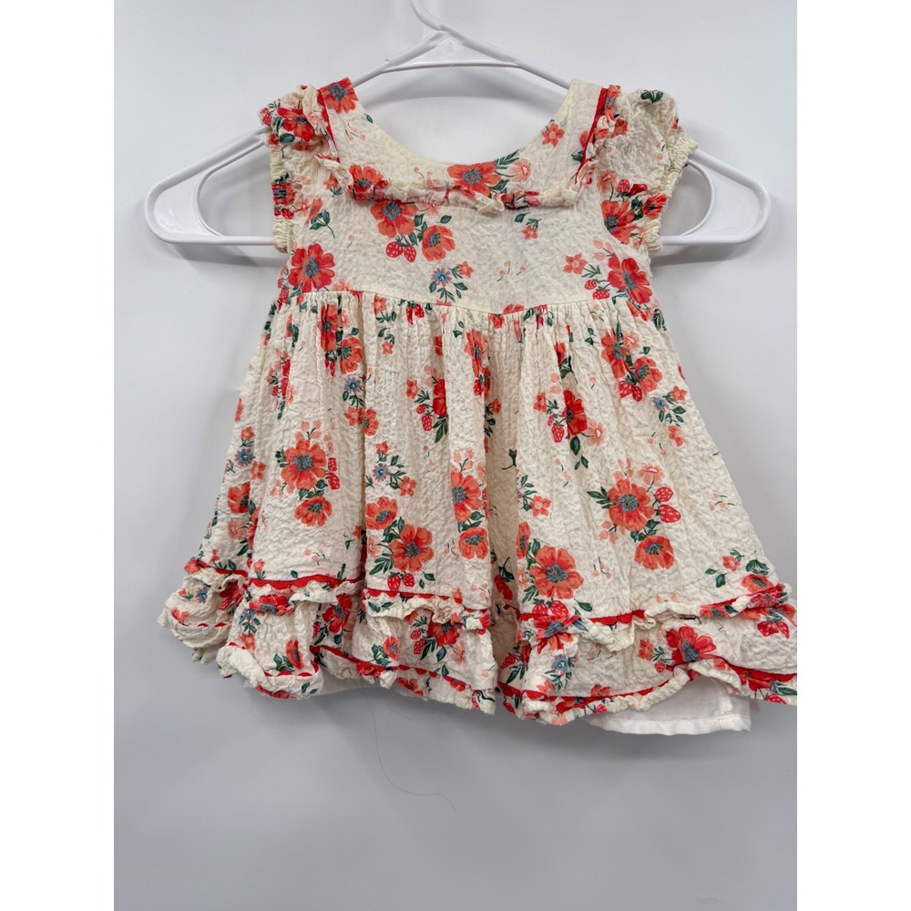 Cynthia Rowley 18M Floral Dress Baby Girl Cream Red Seersucker Ruffle Poppy